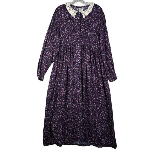 Vintage Laura Ashley Dress Modest Maxi Floral Lace Collar Button Cottage Size 10 - Picture 2 of 11